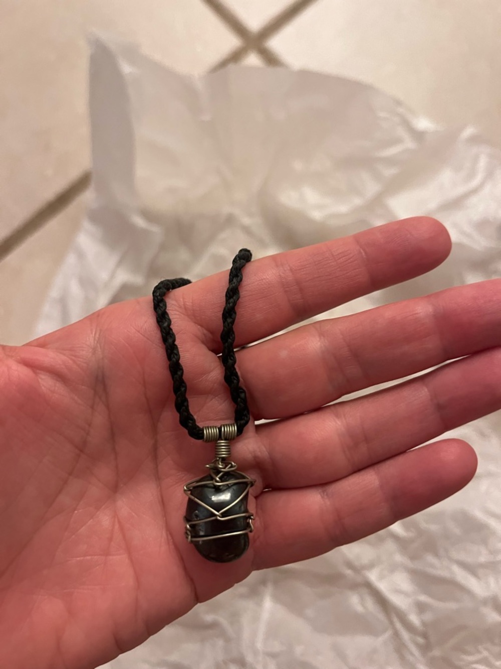Handmade Stone Wire-Wrap Pendant Necklace